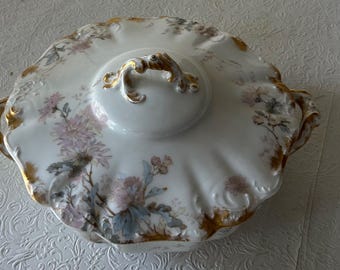 Antike Haviland Limoges Frankreich Bedeckte Gemüseschüssel 4350 Rosa Blumengoldvergoldet