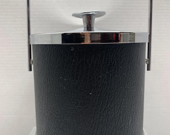 Vintage ijsemmer van Serv Master Creations zwart kunstleer en chroom MCM