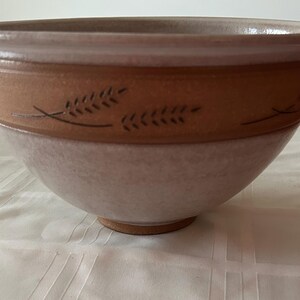 Handmade Incised Pottery Bowl: Vintage Wheat Design, Signed Lally