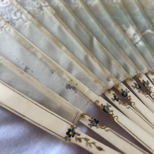 Antique Hand Painted Cherub Fan | Lace Trim Celluloid Edwardian Vanity Decor image 11