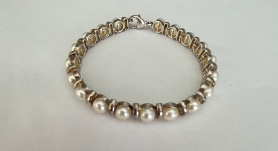 Vintage Sterling Tennis Bracelet Faux Pearls Lobster Clasp Etsy
