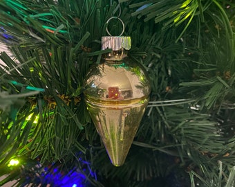 Antique Blown Mercury Glass Gold Cone Christmas Tree Ornament, 2.75 in.