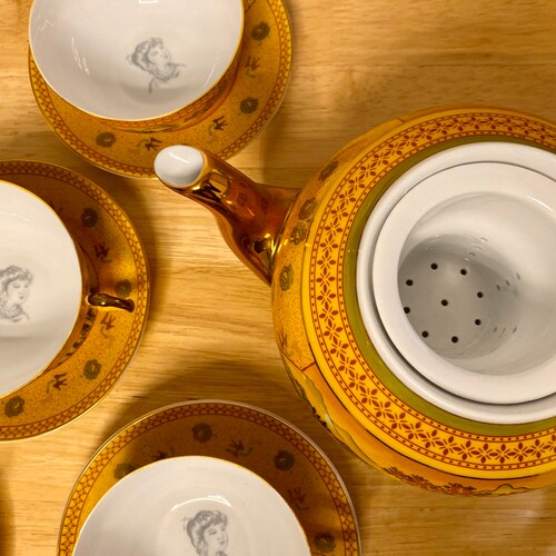 Vintage Mustard shops Yellow Chinese Tea Set Decorated With Figural Scenes | Gift for Her