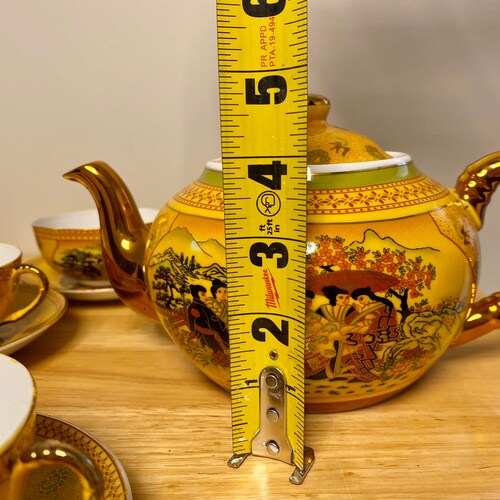 Vintage Mustard shops Yellow Chinese Tea Set Decorated With Figural Scenes | Gift for Her