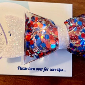 Silver and Black Holographic Sparkly-Worlds 1st H2BOW Water Filled Glitter Shaker Hair BowClip-