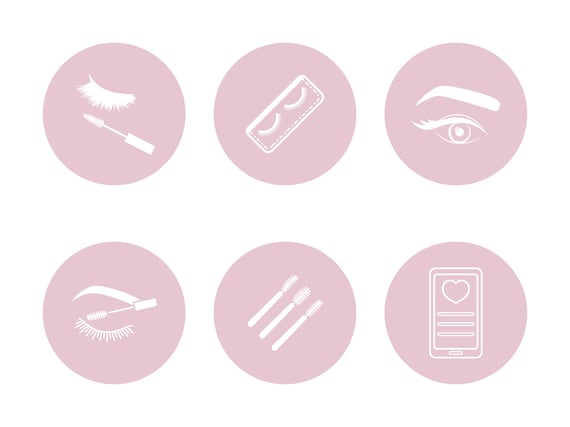 IG Story Covers Beauty Studios Pink And Black 30 Instagram Story Highlight Covers for Eyelash Extensions Eyelash Brands Microblading