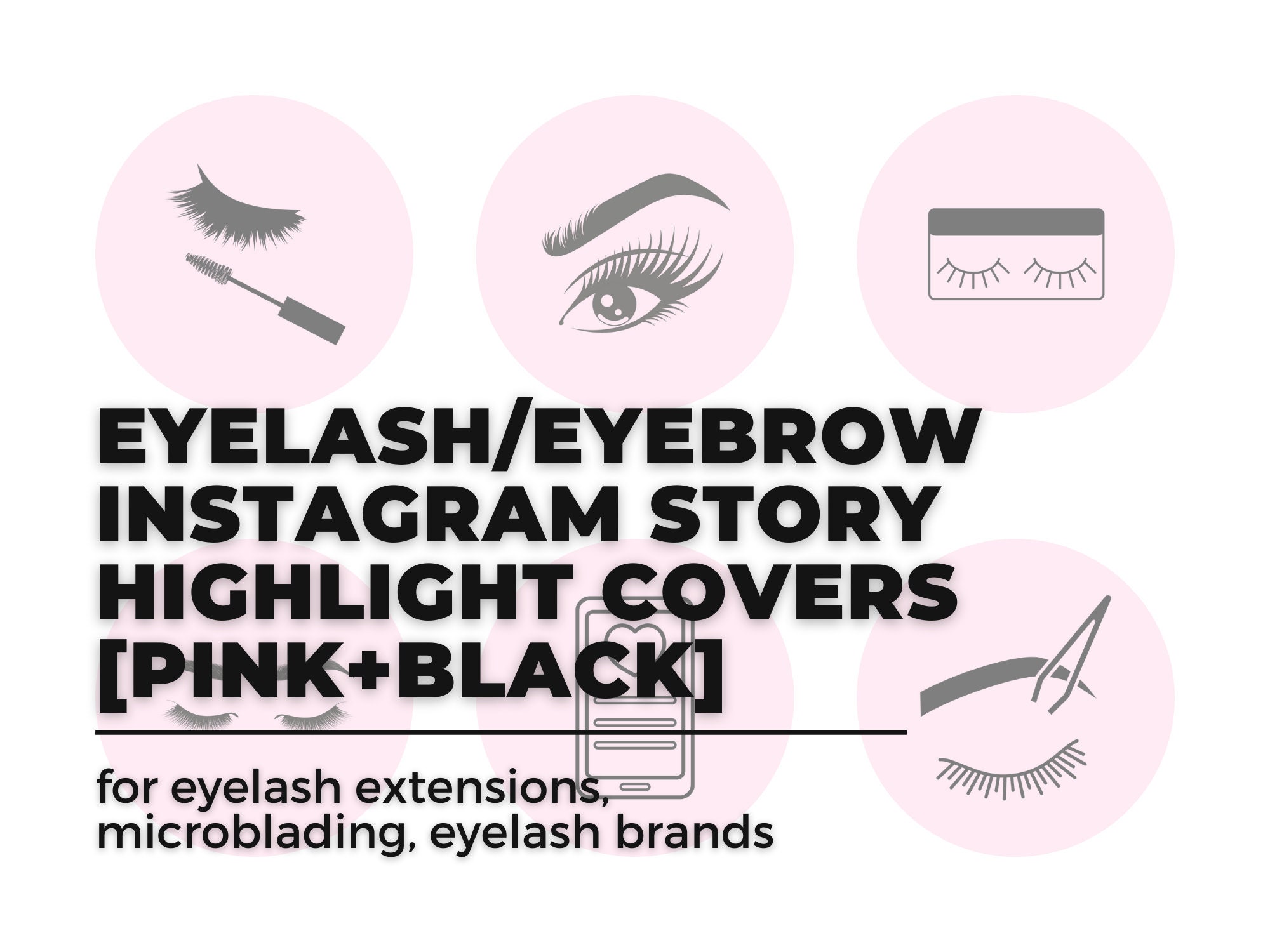 IG Story Covers Beauty Studios Pink And Black 30 Instagram Story Highlight Covers for Eyelash Extensions Eyelash Brands Microblading