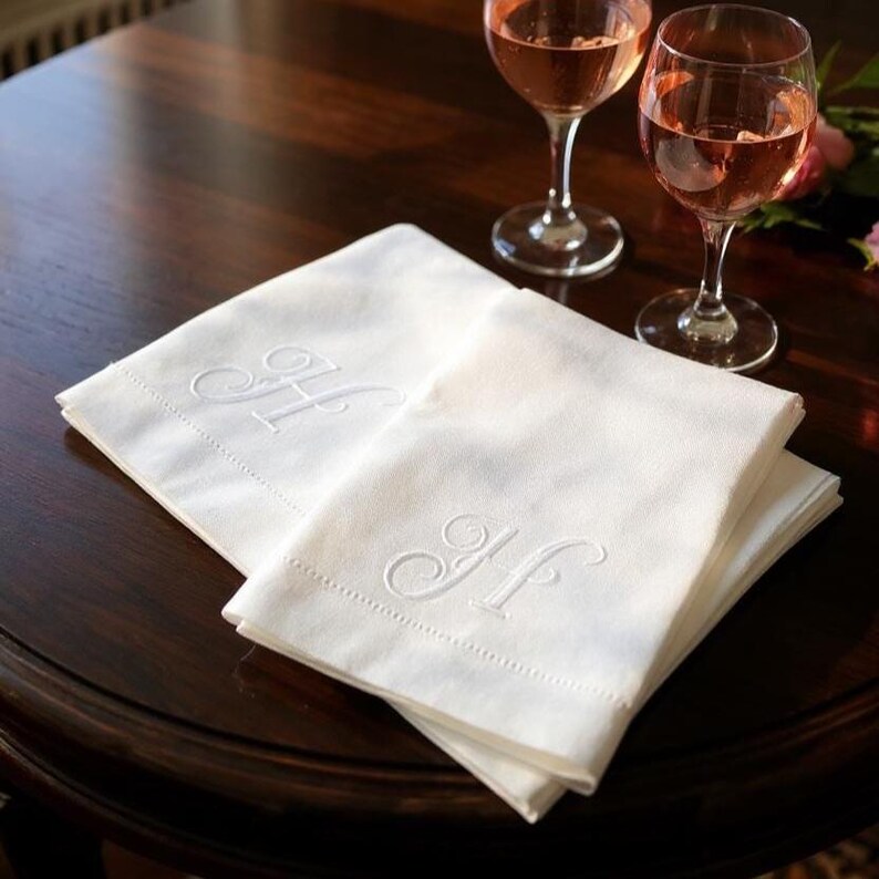 White Monogrammed Linen Napkins, Custom Napkin, Linen Wedding Napkins, Personalized Embroidered Napkins, Custom Napkin for Housewarming Gift image 9