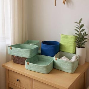Handmade Cotton Rope Storage Basket, Rectangular Organizer, Toy Laundry Home Decor