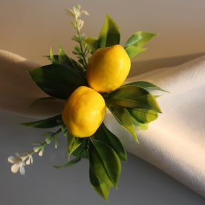 Lemon Floral Napkin Ring, Summer Trend Napkin Ring, Floral Napkin Holder, Yellow Napkin Ring, Wedding Table Decor, Plastic Artificial Lemon image 1