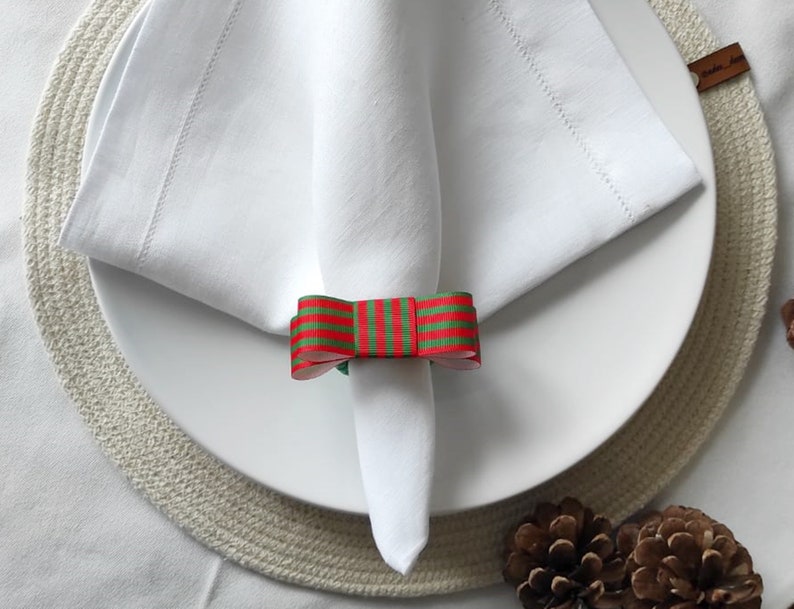 Christmas Napkin Ring, Red Green Striped Napkin Ring, Xmas napkin Ring, Christmas Table Decor, Christmas Gift, Wedding Table Decor image 3