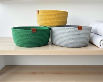 Cotton Rope Baskets, Handmade Cotton Rope Organizer Basket, Rope Storage Bowls, Cotton Cord Rope Basket, Bathroom Rope Storage Basket