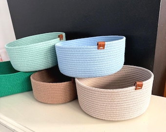 Cotton Rope Baskets, Handmade Cotton Rope Organizer Basket, Cotton Rope Storage Bowls, Organic Cotton Cord Basket, Bathroom Storage Basket
