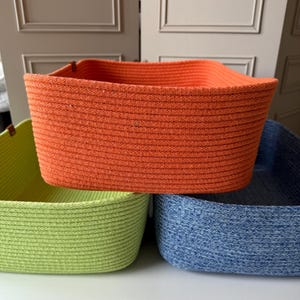 Square Rope Basket, Rectangle Cotton Rope Baskets, Handmade Cotton Rope Basket, Cotton Cord Rope Basket, Bathroom Rope Storage Basket