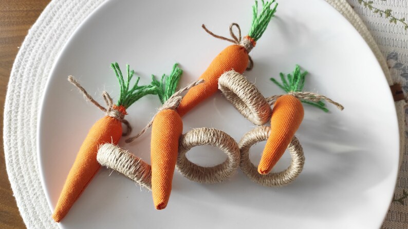 Easter Napkin Rings, Carrot Napkin Ring, Cloth Carrot Napkin Holder, Easter Table Decor, Easter Kitchen Decor, Easter Carrot Table Decor image 10