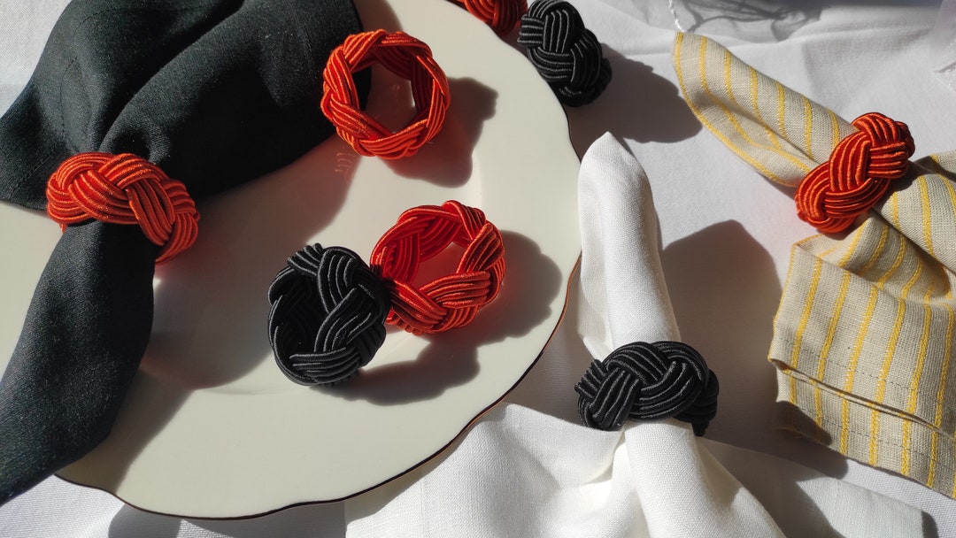 Halloween Orange Napkin Rings Rayon Knot Halloween Napkin Etsy