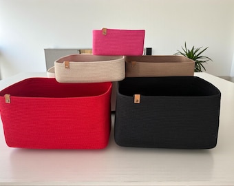 Cesta de cuerda de algodón colorida, cesta de cordón de algodón orgánico, organizador para el hogar tejido en colores vibrantes, organizador de cuerda de algodón, cesta de regalo para inauguración de casa