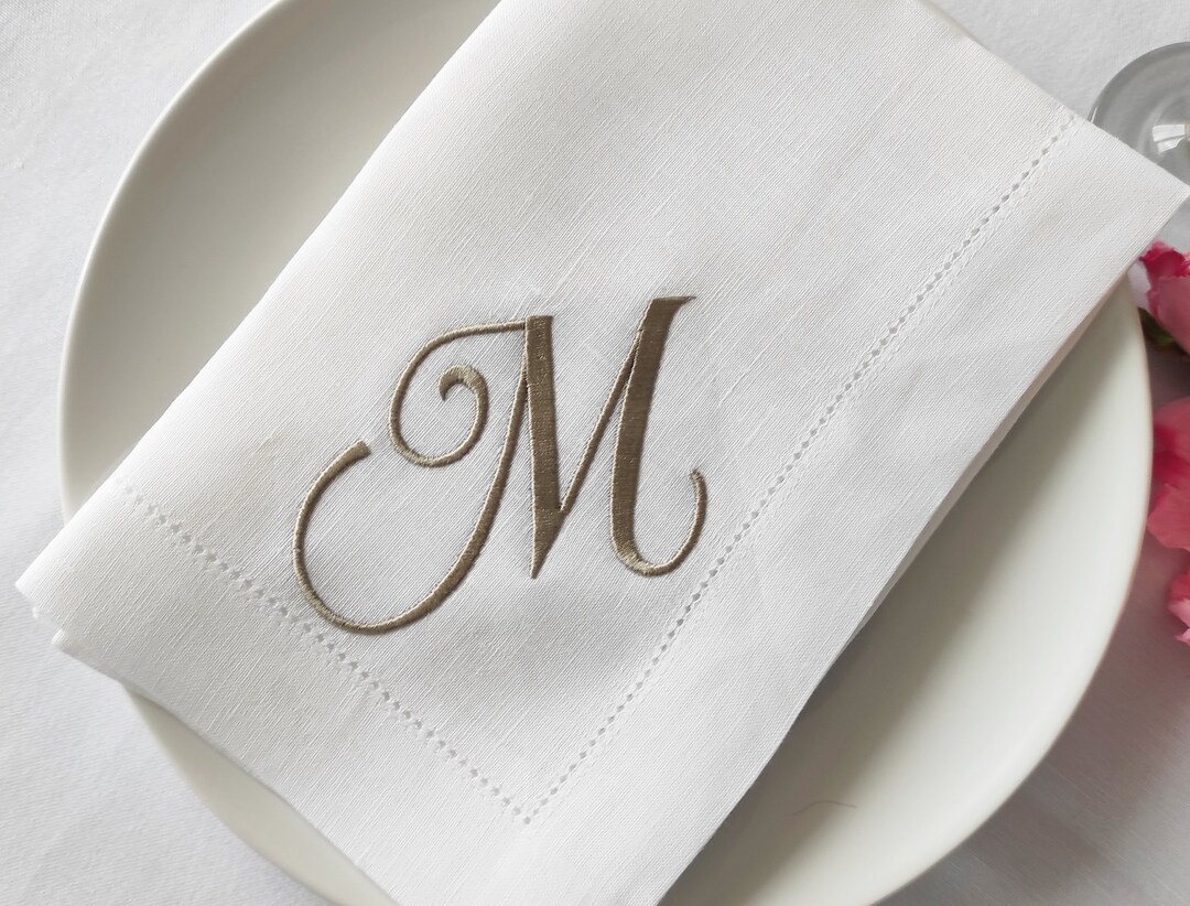 Monogrammed Linen Napkins, Embroidered Linen Napkin, Wedding Napkins