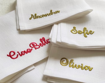 Monogrammed Linen Napkins, Personalized Napkins with Name Embroidery, Embroidered Monogrammed Linen Napkins, Wedding Linen Napkins