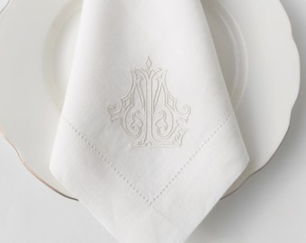 Serviettes de table en lin à monogramme double lettres, serviettes de table en lin à monogramme chic anciennes, serviettes de table de mariage chic anciennes, serviette de table en lin de mariage personnalisée