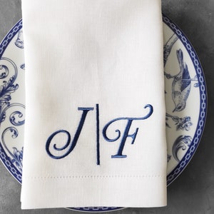 Embroidered Linen Dinner Napkins, Monogrammed Napkins, Nautical Linen Napkins, Wedding Napkins, Custom Embroidery Linen Napkins