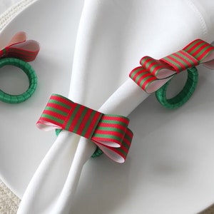 Christmas Napkin Ring, Red Green Striped Napkin Ring, Xmas napkin Ring, Christmas Table Decor, Christmas Gift, Wedding Table Decor image 9