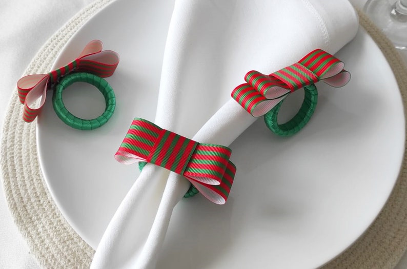 Christmas Napkin Ring, Red Green Striped Napkin Ring, Xmas napkin Ring, Christmas Table Decor, Christmas Gift, Wedding Table Decor image 9