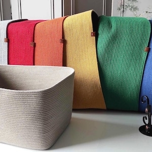 Handmade Cotton Rope Organizer Baskets, Cotton Storage Bowls, Organic Rope Storage Baskets, Cotton Rope Toy Box, Kitchen Fruit Rope Basket