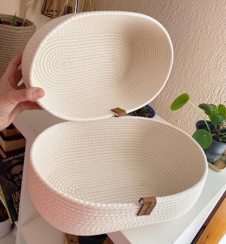 Cotton Basket, Oval Organizer Baskets, Handmade Cotton Rope Storage Basket, Handmade Oval Storage Basket, Home Decor Gift image 9