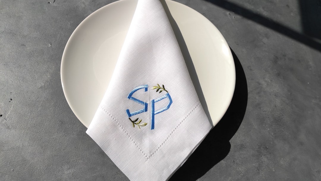 Monogrammed Linen Napkins Embroidered Linen Napkins Dinner Etsy