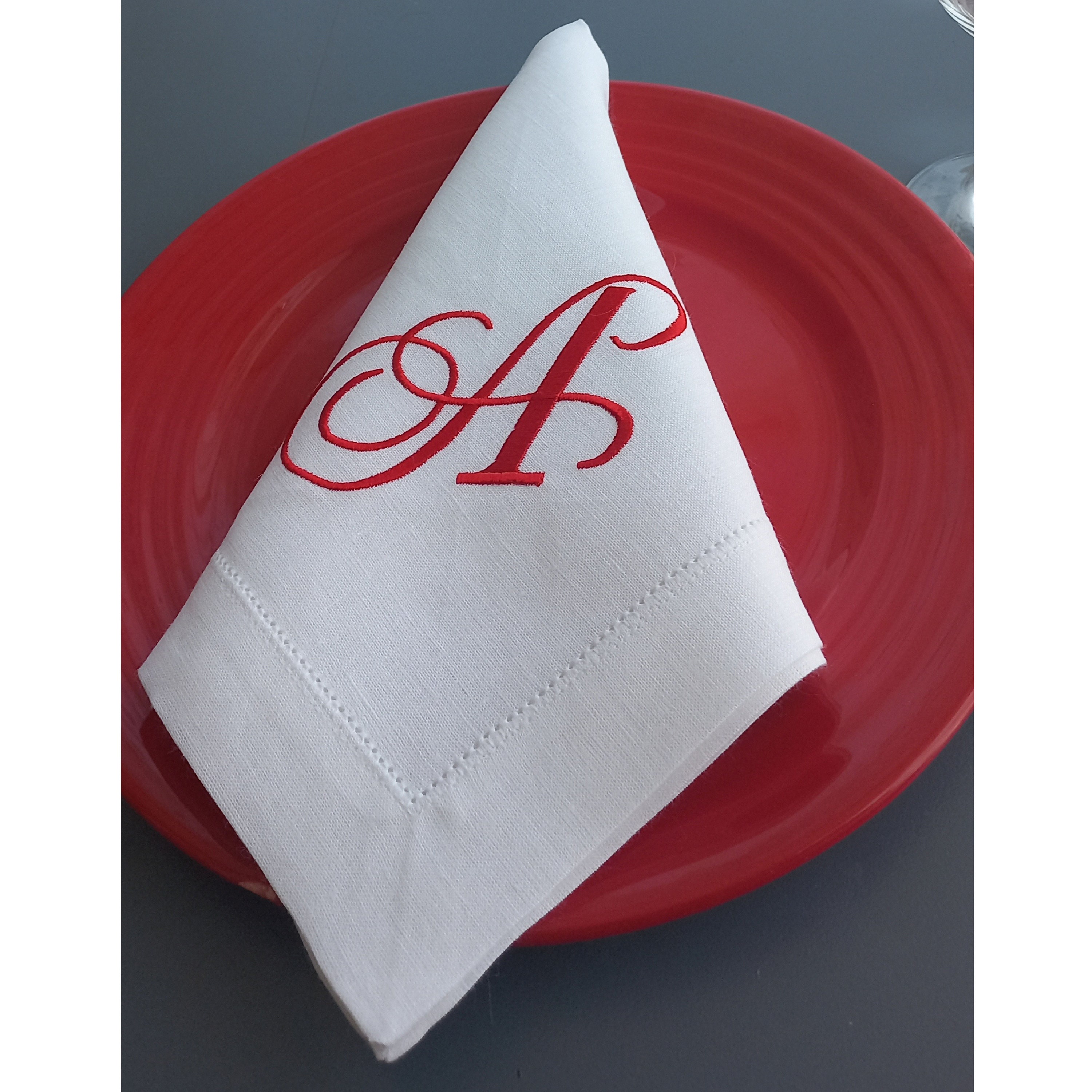 Monogrammed Linen Napkins Embroidered Linen Napkin Wedding Etsy
