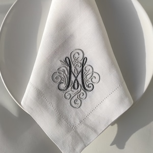 Personalized Linen Napkins, Custom Linen Napkins, Embroidered Linen Napkins, Monogrammed Dinner Linen Napkins