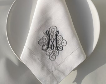 Personalized Linen Napkins, Custom Linen Napkins, Embroidered Linen Napkins, Monogrammed Dinner Linen Napkins