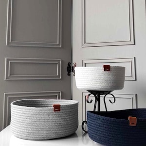 Cotton Rope Storage Baskets, Handmade Cotton Organizer Baskets, Cotton Storage Bowls, Bathroom Storage Baskets, Custom Size Organizers