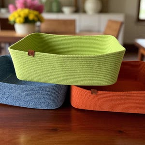 Organizer Baskets, Handmade Cotton Oval Basket, Cotton Rope Storage Basket, Oval Storage Basket, Rope Bowls Various Sizes, Organizer Baskets