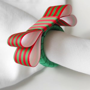 Christmas Napkin Ring, Red Green Striped Napkin Ring, Xmas napkin Ring, Christmas Table Decor, Christmas Gift, Wedding Table Decor image 1
