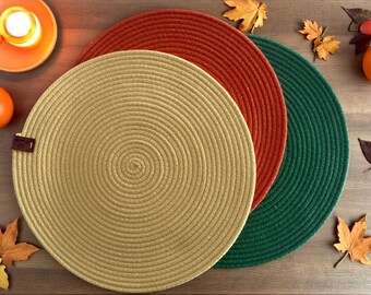 Colorful Rope Placemat Set, Cotton Rope Placemat, Hand Woven Cotton Rope Placemat and Coaster, Cotton Coaster, Handmade Cotton Coaster Set