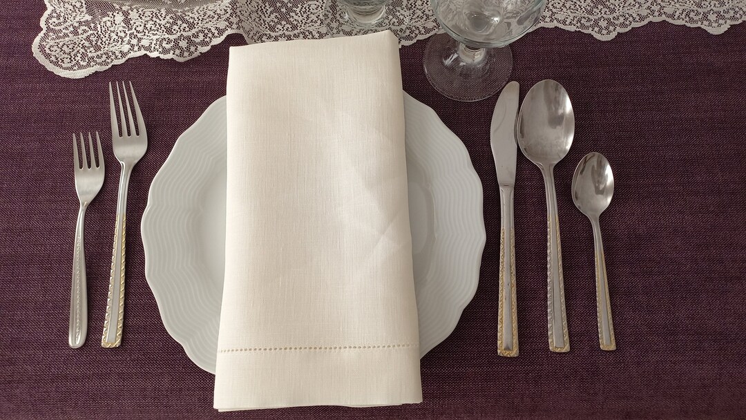 Hemstitched Linen Napkin, Natural Linen Napkins, Ecru Napkin Optical