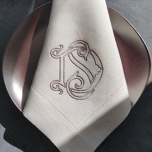 Letter Monogrammed Napkins, Monogrammed Linen Napkins, Interlocking Linen Napkins, Custom Monogrammed Wedding Linen Napkin