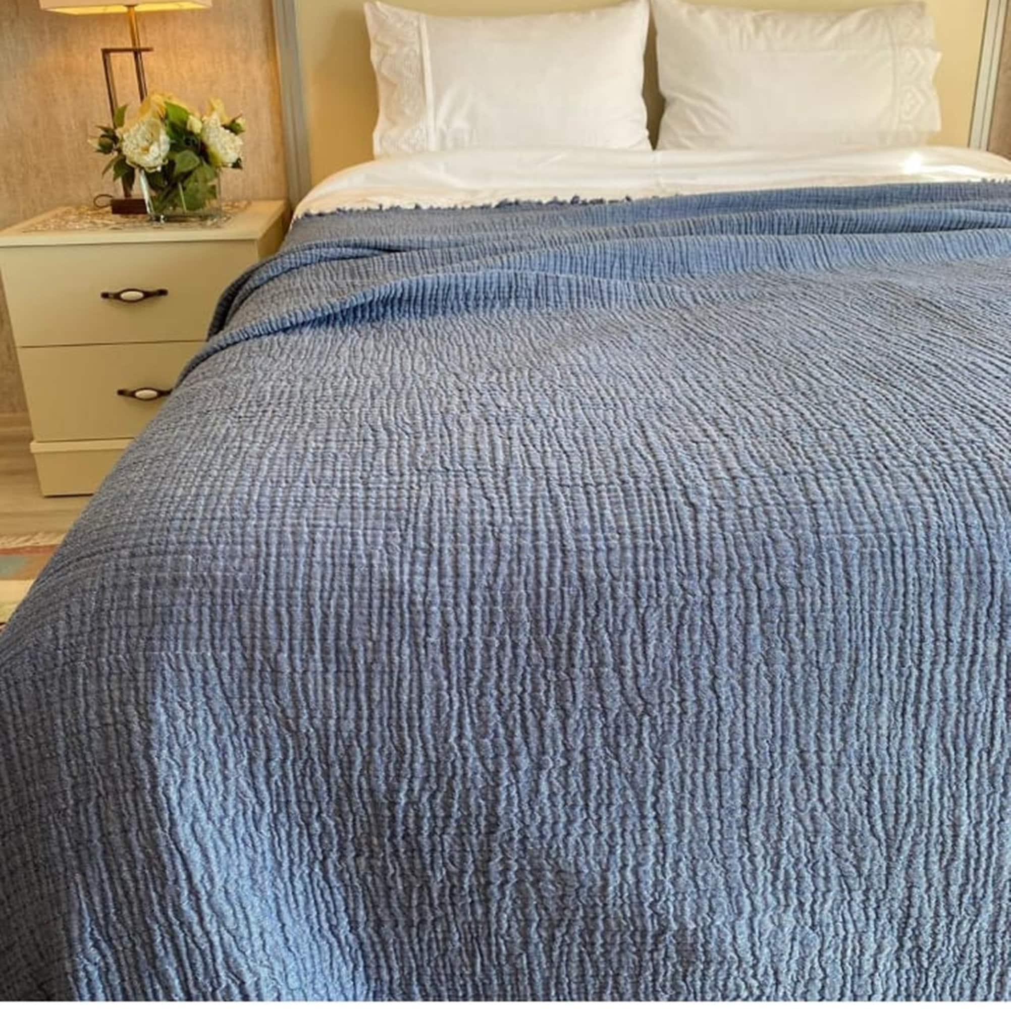 Double sided Gift Blanket Denim Blue Blanket Muslin Throw Blanket Cozy Muslin Cotton Blanket Decoration Gauze Coverlet Soft Bedspread Etsy