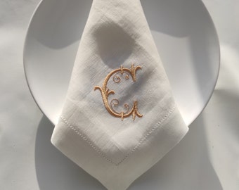 Monogrammed Linen Napkins, Personalized Linen Napkins, Dinner Linen Napkins, Wedding Napkins, Custom Embroidery Linen Napkins