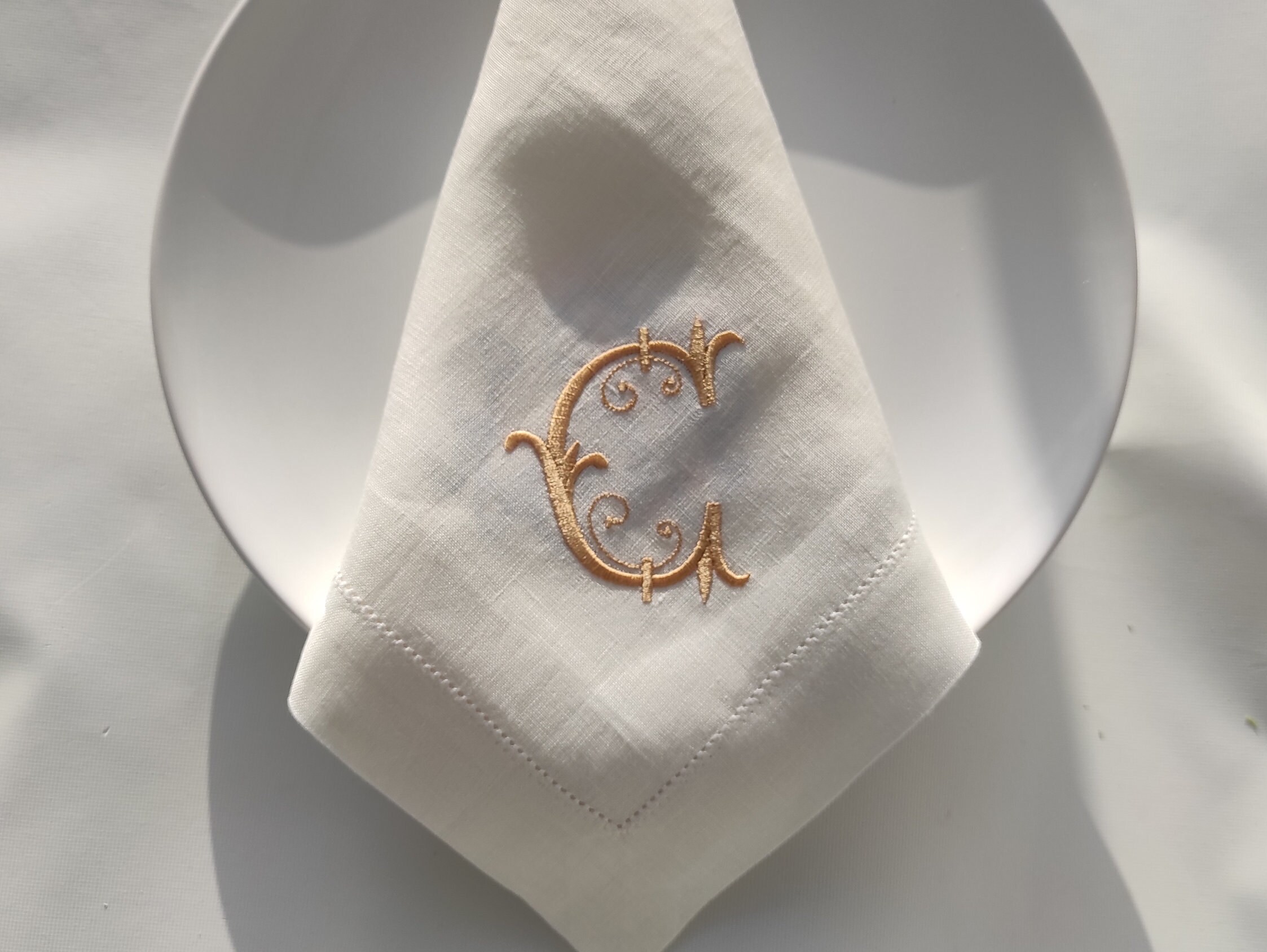 Monogrammed Linen Napkins, Personalized Linen Napkins, Dinner Linen Napkins, Wedding Napkins, Custom Embroidery Linen Napkins