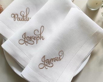 Personalized Linen Napkins, Personalized Napkin with Name Embroidery, Family Napkins, Monogrammed Linen Napkins, Wedding Napkins