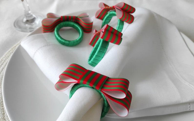 Christmas Napkin Ring, Red Green Striped Napkin Ring, Xmas napkin Ring, Christmas Table Decor, Christmas Gift, Wedding Table Decor image 4