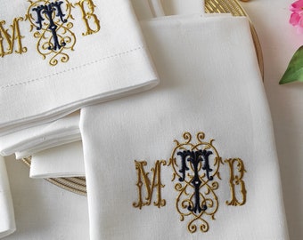 Serviettes de table en lin personnalisées avec ajouré, serviette de table en lin à monogramme, serviettes de table en lin de mariage, serviette de table en lin brodée, serviette de table ajourée