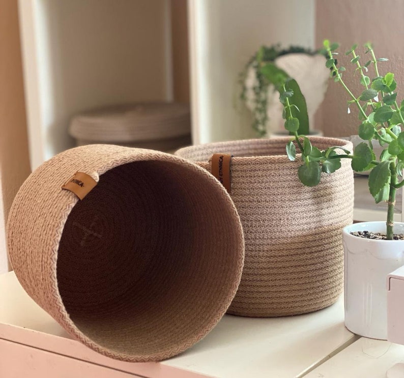 Cotton Rope Baskets, Handmade Cotton Rope Organizer Basket, Cotton Rope Storage Bowls, Organic Cotton Cord Basket, Bathroom Storage Basket imagem 4