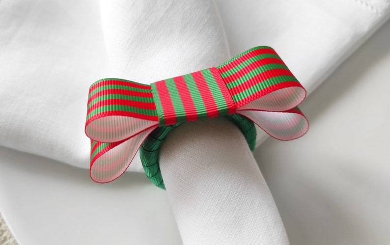 Christmas Napkin Ring, Red Green Striped Napkin Ring, Xmas napkin Ring, Christmas Table Decor, Christmas Gift, Wedding Table Decor image 2