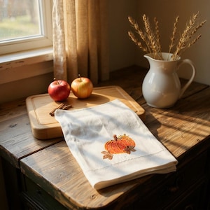 Thanksgiving Linen Napkins, Thanksgiving Pumpkin Embroidered Linen Napkin, Fall Pumpkin Embroidered Napkins, Autumn Linen Napkins Gifts