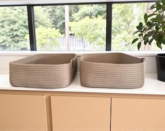 Cotton Rope Baskets, Handmade Cotton Rope Organizer Basket, Cotton Rope Storage Bowls, Organic Cotton Cord Basket, Bathroom Storage Basket