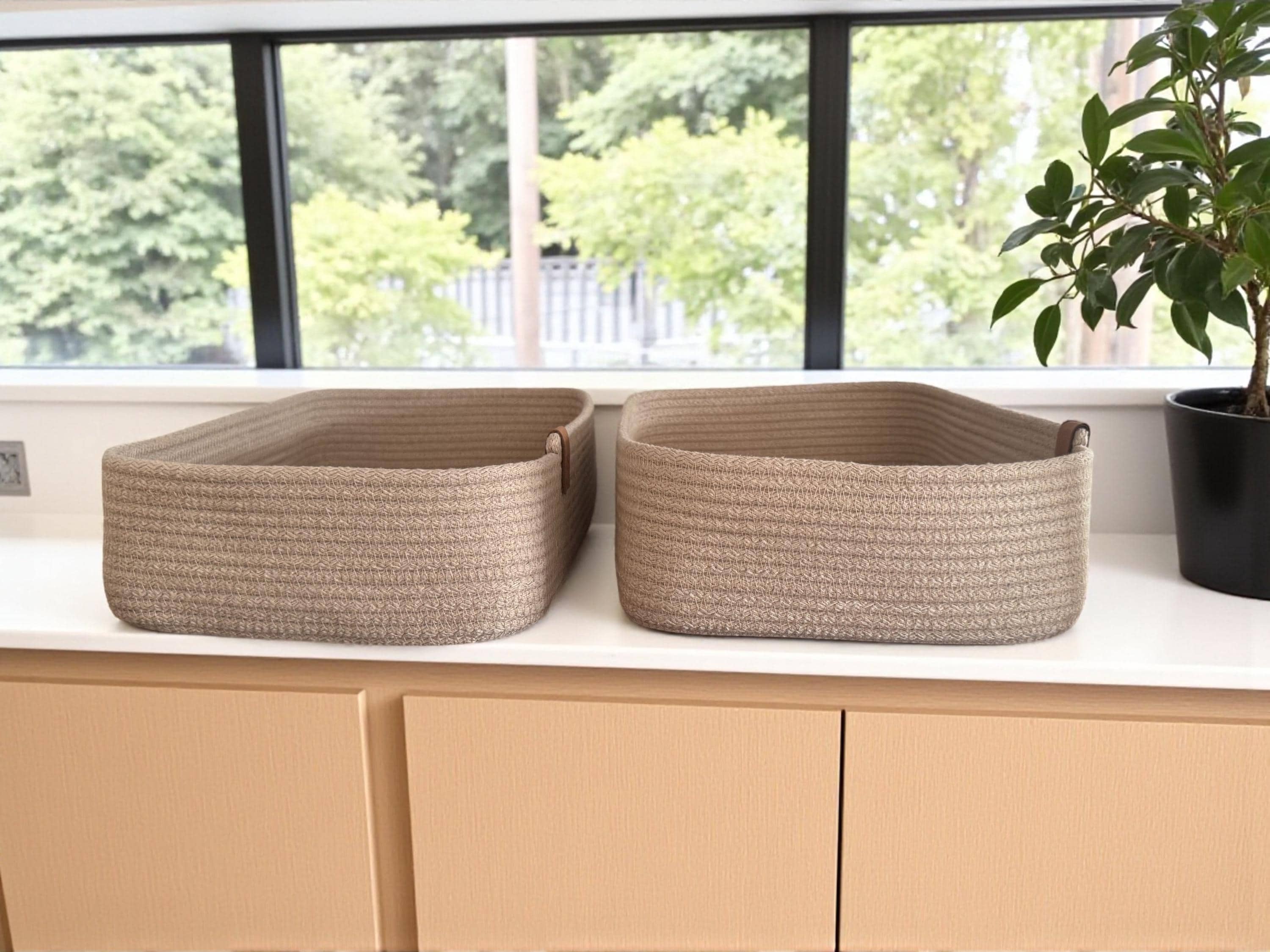 TIMEYARD Panier Carré En Corde De Coton Tissée Avec Poignées